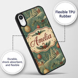 Classic Christmas Ornaments Holly Candy Cane Pine Custom Name Protective Phone Case Mobile Cover Durable Everyday Smartphone Shock Resistant