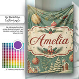 Classic Christmas Ornaments Holly Candy Cane Pine Branch Seamless  Personalised Custom Name Super Soft Fleece Blanket Bed Sofa Throw