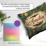 Custom Name Classic Christmas Ornaments Holly Cane Pine Seamless Square Filled Cushion Throw Pillow Sofa Bed Home Decor Zip Washable UK Made