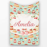 Cherry Chocolate Cake Seamless Teal Background Dessert Sweet Food  Personalised Custom Name Super Soft Fleece Blanket Bed Sofa Throw