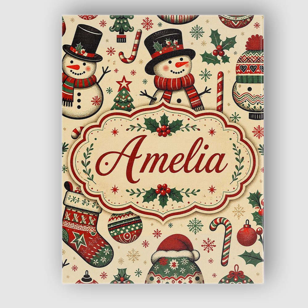 Personalised Name Cute Snowman Christmas Custom  Unique Gift Idea Elegant Feature Canvas Wall Art Print Decor Picture Ready to Hang