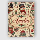 Personalised Name Cute Snowman Christmas Custom  Unique Gift Idea Elegant Feature Canvas Wall Art Print Decor Picture Ready to Hang