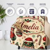 Cute Snowman Christmas Trees Candy Cane Winter Seamless Pattern  Personalised Custom Name Super Soft Fleece Blanket Bed Sofa Throw