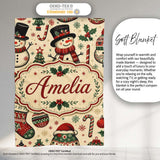 Cute Snowman Christmas Trees Candy Cane Winter Seamless Pattern  Personalised Custom Name Super Soft Fleece Blanket Bed Sofa Throw
