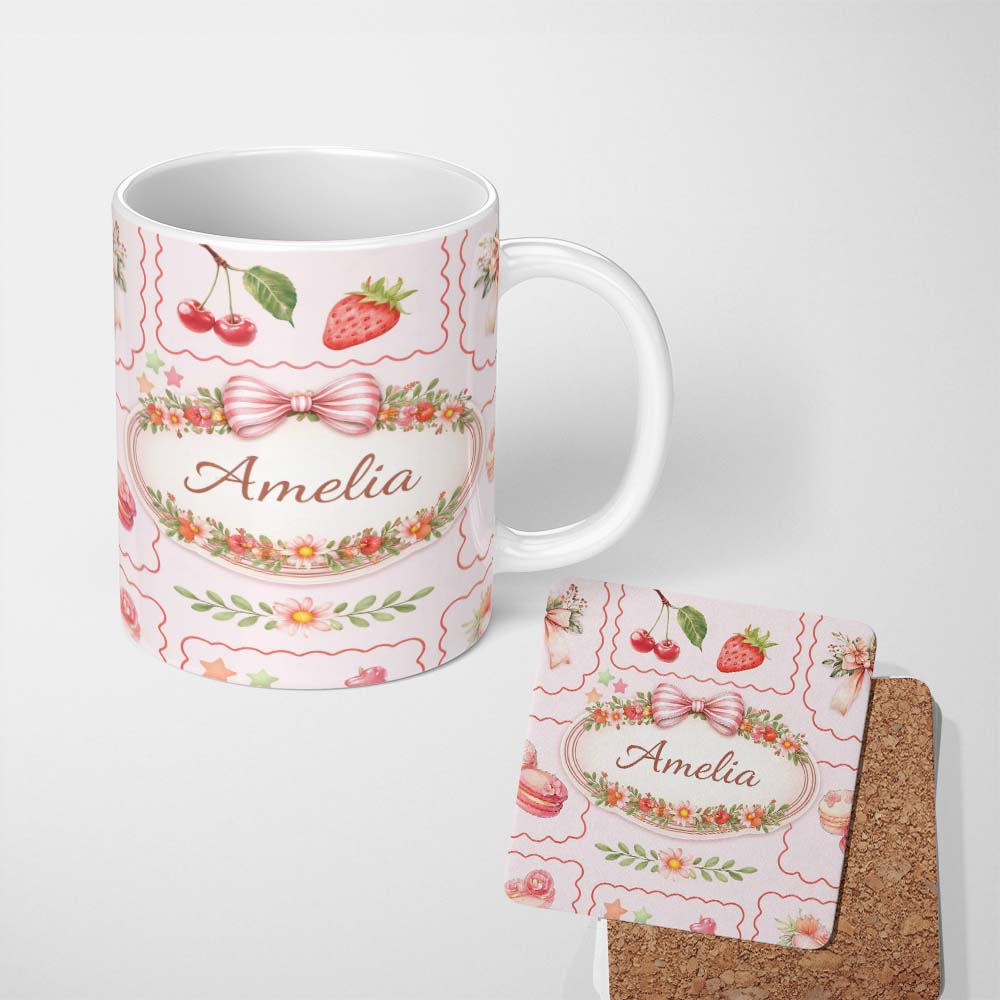 Personalized Custom Name Roaring Bear Landscape Seamless Pattern Forest Wildlife Bold Design 11oz Ceramic Coffee Tea Mug White Large Handle