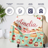 Cherry Chocolate Cake Seamless Teal Background Dessert Sweet Food  Personalised Custom Name Super Soft Fleece Blanket Bed Sofa Throw