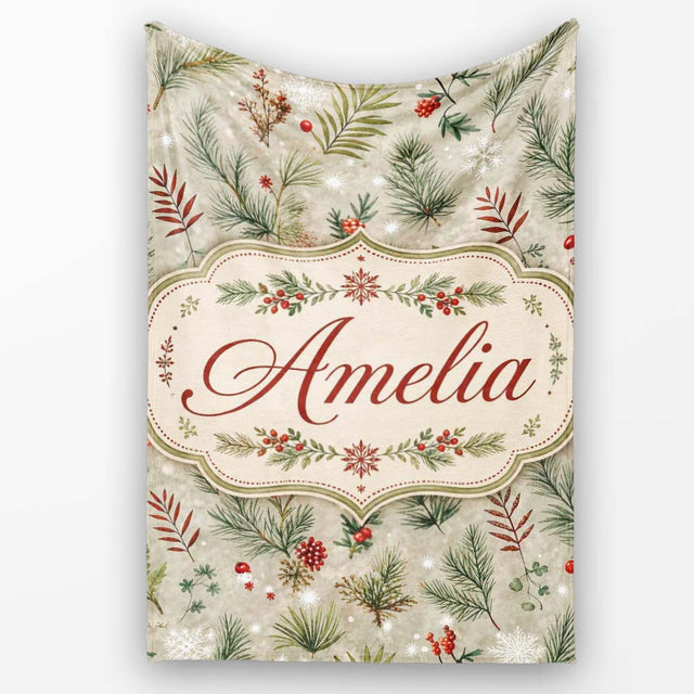 Minimal Winter Botanical Pine Branch Berries Seamless Pattern Lovely  Personalised Custom Name Super Soft Fleece Blanket Bed Sofa Throw