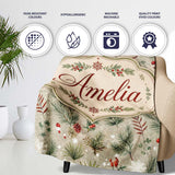 Minimal Winter Botanical Pine Branch Berries Seamless Pattern Lovely  Personalised Custom Name Super Soft Fleece Blanket Bed Sofa Throw