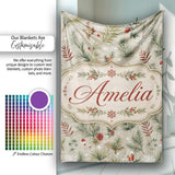 Minimal Winter Botanical Pine Branch Berries Seamless Pattern Lovely  Personalised Custom Name Super Soft Fleece Blanket Bed Sofa Throw