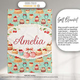 Cherry Chocolate Cake Seamless Teal Background Dessert Sweet Food  Personalised Custom Name Super Soft Fleece Blanket Bed Sofa Throw