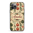 Vintage Christmas Baubles Holly Leaves Botanical Custom Name Protective Phone Case Mobile Cover Durable Everyday Smartphone Shock Resistant