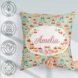 Custom Name Cherry Chocolate Cake Seamless Teal Background Sweet Square Filled Cushion Throw Pillow Sofa Bed Home Decor Zip Washable UK Made