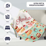 Cherry Chocolate Cake Seamless Teal Background Dessert Sweet Food  Personalised Custom Name Super Soft Fleece Blanket Bed Sofa Throw