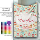 Cherry Chocolate Cake Seamless Teal Background Dessert Sweet Food  Personalised Custom Name Super Soft Fleece Blanket Bed Sofa Throw