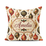 Custom Name Luxury Gold Black Christmas Baubles Elegant Seamless Square Filled Cushion Throw Pillow Sofa Bed Home Decor Zip Washable UK Made