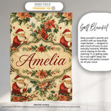 Vintage Santa Claus Holly Leaves Floral Christmas Seamless Pattern  Personalised Custom Name Super Soft Fleece Blanket Bed Sofa Throw