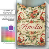Vintage Santa Claus Holly Leaves Floral Christmas Seamless Pattern  Personalised Custom Name Super Soft Fleece Blanket Bed Sofa Throw