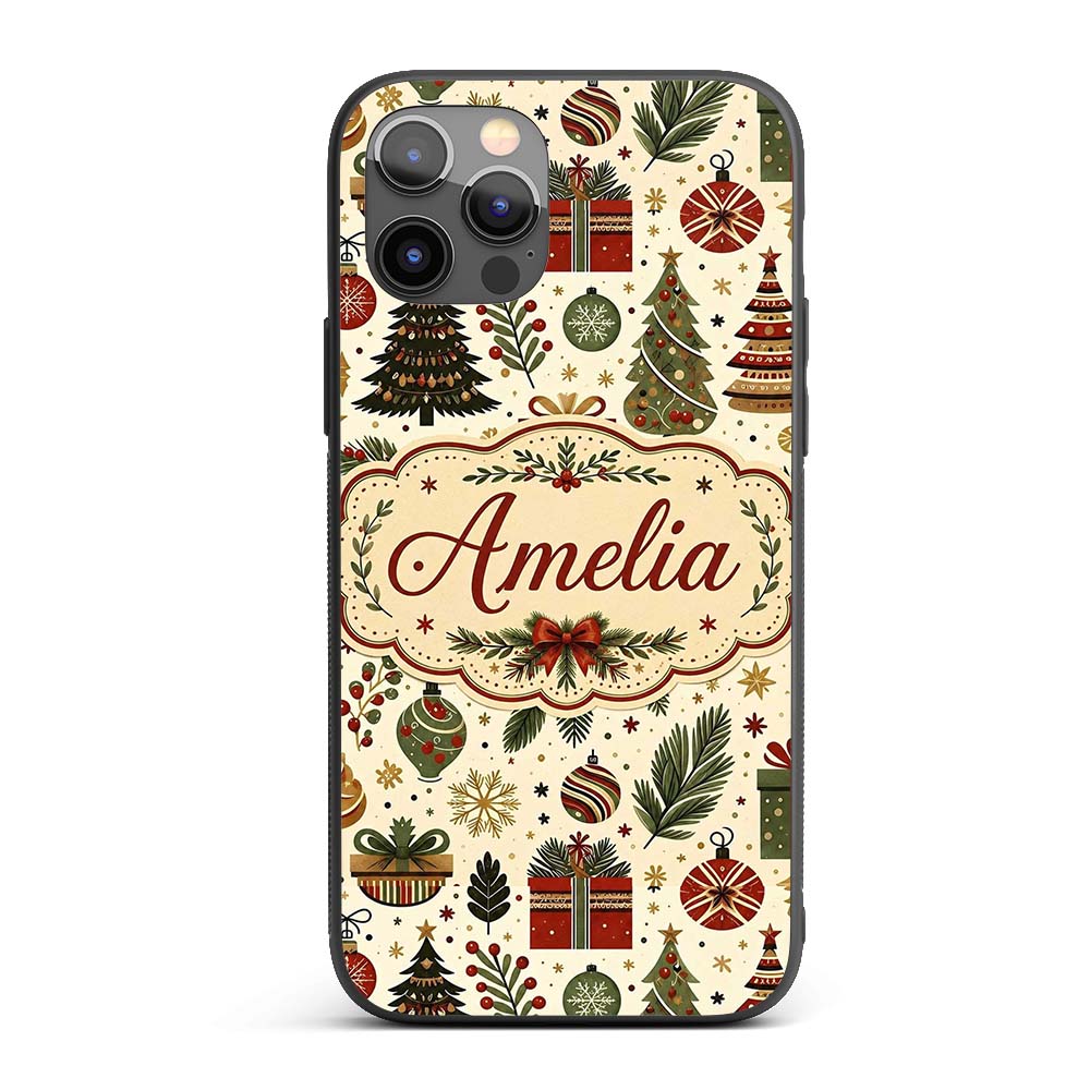 Scandinavian Christmas Trees Gifts Printed Design Custom Name Protective Phone Case Mobile Cover Durable Everyday Smartphone Shock Resistant