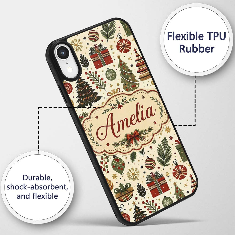Scandinavian Christmas Trees Gifts Printed Design Custom Name Protective Phone Case Mobile Cover Durable Everyday Smartphone Shock Resistant