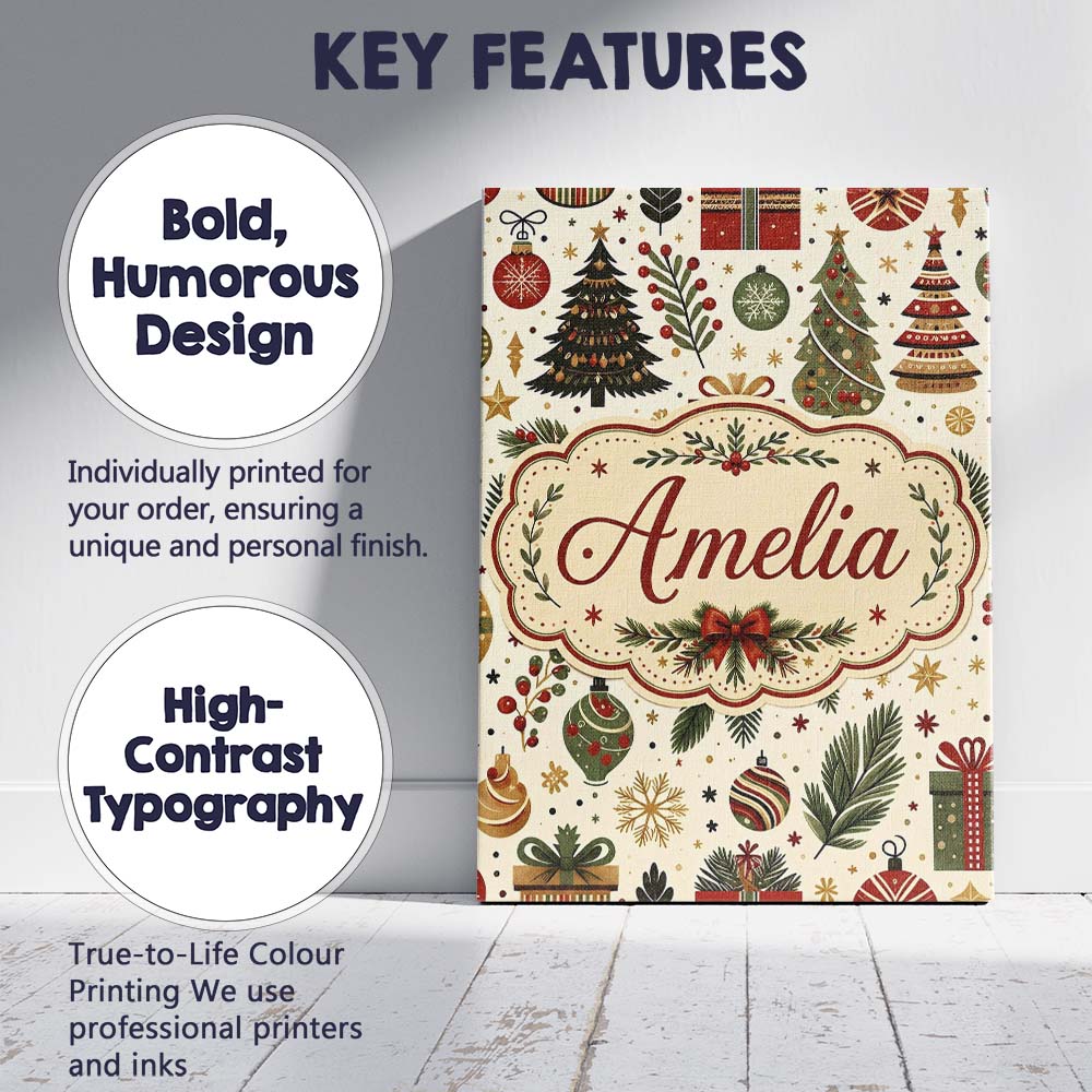 Personalised Name Scandinavian Christmas Custom  Unique Gift Idea Elegant Feature Canvas Wall Art Print Decor Picture Ready to Hang