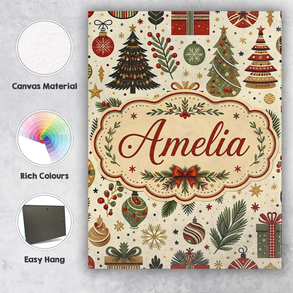 Personalised Name Scandinavian Christmas Custom  Unique Gift Idea Elegant Feature Canvas Wall Art Print Decor Picture Ready to Hang