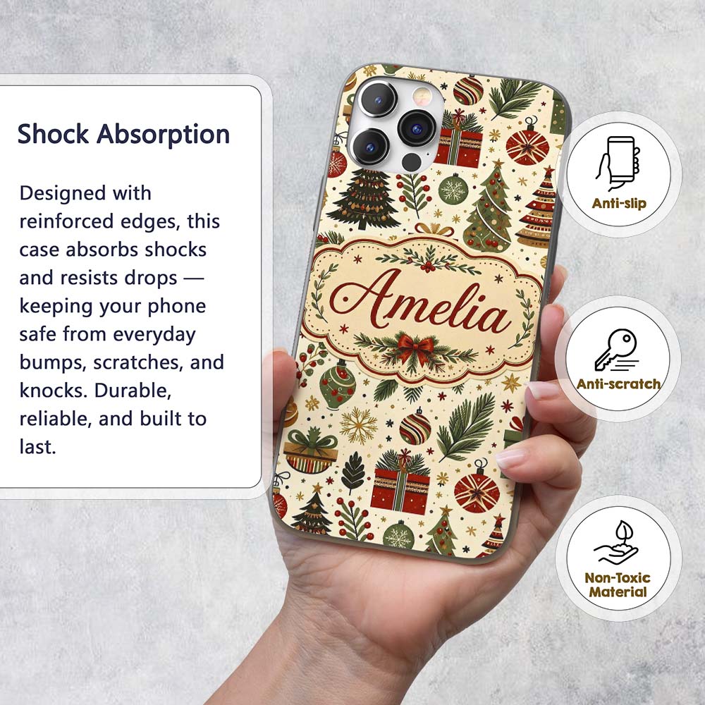 Scandinavian Christmas Trees Gifts Printed Design Custom Name Protective Phone Case Mobile Cover Durable Everyday Smartphone Shock Resistant