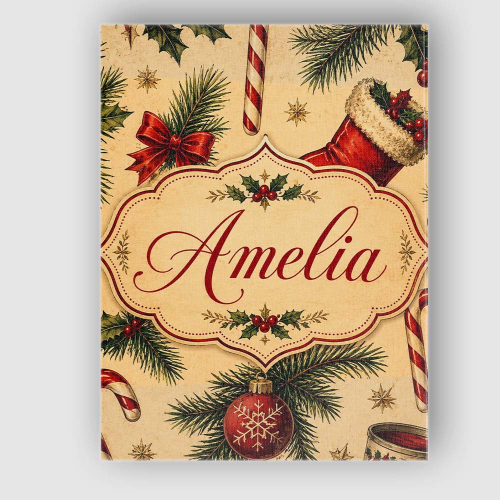 Personalised Name Classic Christmas Stocking Custom Bespoke  Contemporary Display Canvas Wall Art Print Decor Picture Ready to Hang