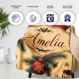 Classic Christmas Stocking Holly Pine Branch Candy Cane Seamless  Personalised Custom Name Super Soft Fleece Blanket Bed Sofa Throw