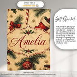 Classic Christmas Stocking Holly Pine Branch Candy Cane Seamless  Personalised Custom Name Super Soft Fleece Blanket Bed Sofa Throw