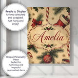 Personalised Name Classic Christmas Stocking Custom Bespoke  Contemporary Display Canvas Wall Art Print Decor Picture Ready to Hang