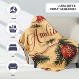 Classic Christmas Stocking Holly Pine Branch Candy Cane Seamless  Personalised Custom Name Super Soft Fleece Blanket Bed Sofa Throw
