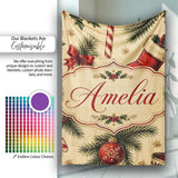 Classic Christmas Stocking Holly Pine Branch Candy Cane Seamless  Personalised Custom Name Super Soft Fleece Blanket Bed Sofa Throw