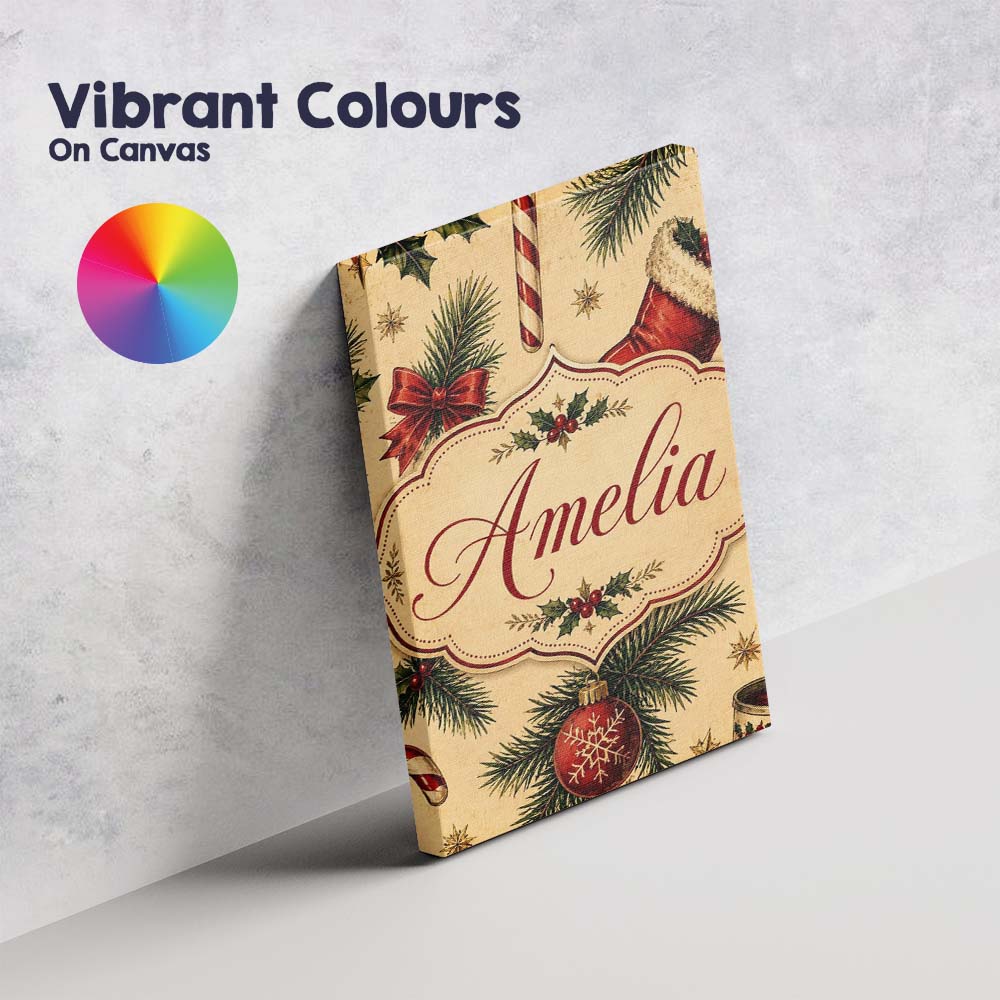 Personalised Name Classic Christmas Stocking Custom Bespoke  Contemporary Display Canvas Wall Art Print Decor Picture Ready to Hang