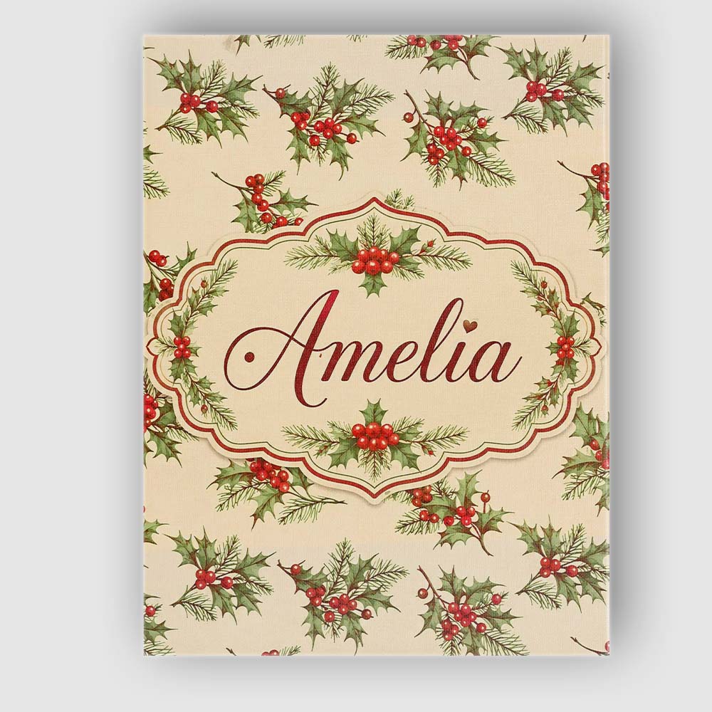 Personalised Name Watercolor Holly Berries Custom  Unique Gift Idea Elegant Feature Canvas Wall Art Print Decor Picture Ready to Hang
