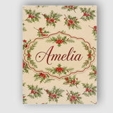 Personalised Name Watercolor Holly Berries Custom  Unique Gift Idea Elegant Feature Canvas Wall Art Print Decor Picture Ready to Hang