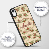 Watercolor Holly Berries Green Leaves Minimal Custom Name Protective Phone Case Mobile Cover Durable Everyday Smartphone Shock Resistant