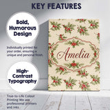 Personalised Name Watercolor Holly Berries Custom  Unique Gift Idea Elegant Feature Canvas Wall Art Print Decor Picture Ready to Hang