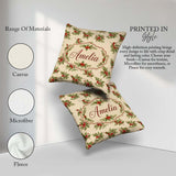 Custom Name Holly Berries Green Leaves Minimal Seamless Pattern Square Filled Cushion Throw Pillow Sofa Bed Home Decor Zip Washable UK Made
