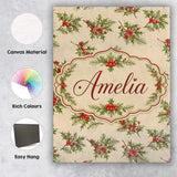 Personalised Name Watercolor Holly Berries Custom  Unique Gift Idea Elegant Feature Canvas Wall Art Print Decor Picture Ready to Hang