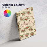 Personalised Name Watercolor Holly Berries Custom  Unique Gift Idea Elegant Feature Canvas Wall Art Print Decor Picture Ready to Hang