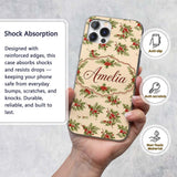 Watercolor Holly Berries Green Leaves Minimal Custom Name Protective Phone Case Mobile Cover Durable Everyday Smartphone Shock Resistant
