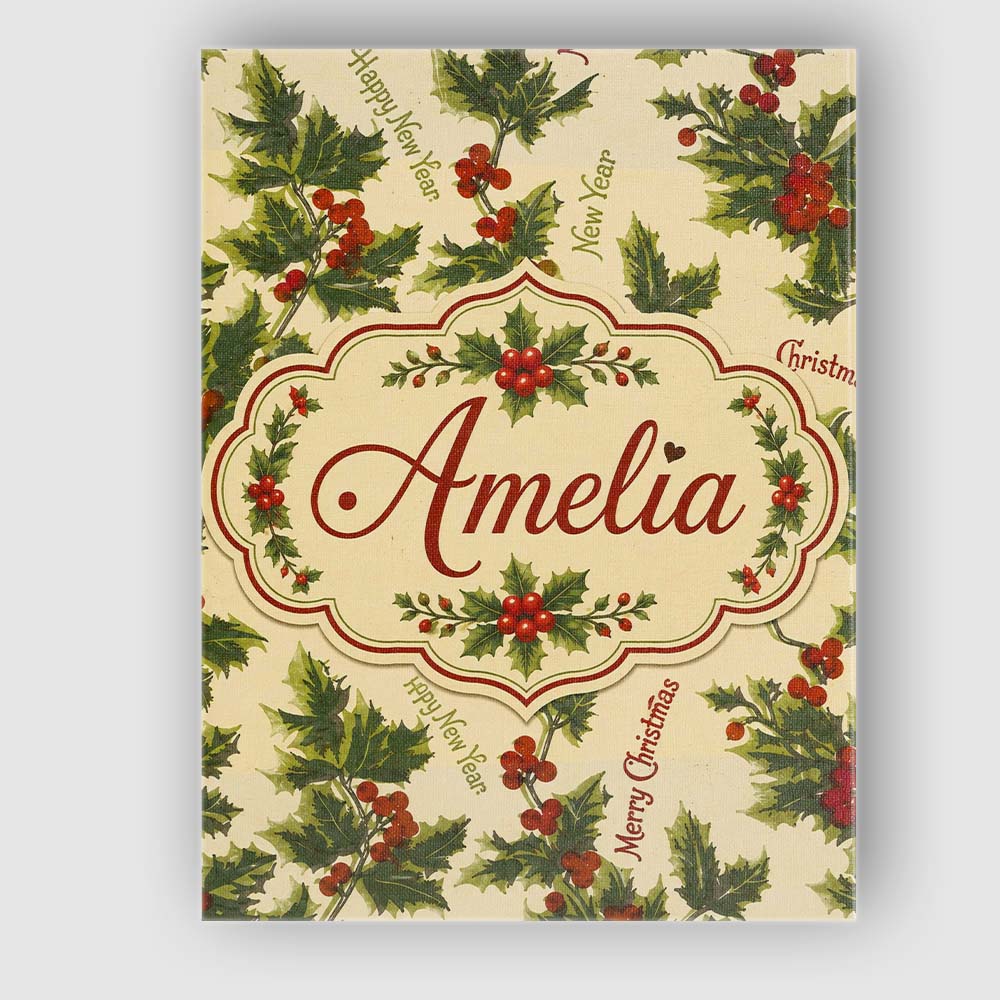 Personalised Name Festive Holly Berries Custom  Modern Room Accent Elegant Feature Canvas Wall Art Print Decor Picture Ready to Hang