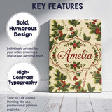 Personalised Name Festive Holly Berries Custom  Modern Room Accent Elegant Feature Canvas Wall Art Print Decor Picture Ready to Hang