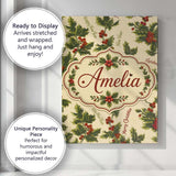 Personalised Name Festive Holly Berries Custom  Modern Room Accent Elegant Feature Canvas Wall Art Print Decor Picture Ready to Hang