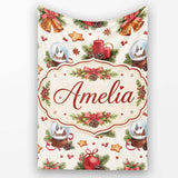 Christmas Bells Candles Snow Globe Gingerbread Seamless Pattern  Personalised Custom Name Super Soft Fleece Blanket Bed Sofa Throw