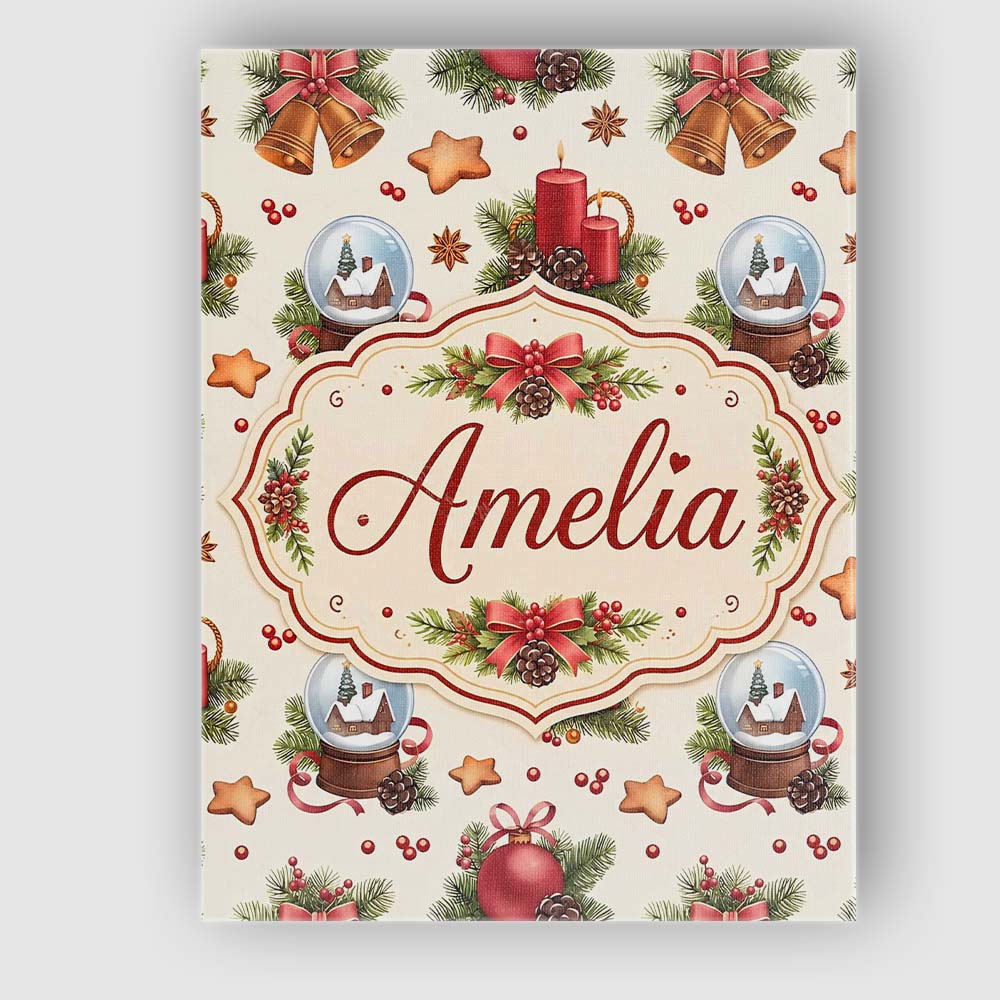 Personalised Name Christmas Bells Candles Custom  Unique Gift Idea Elegant Feature Canvas Wall Art Print Decor Picture Ready to Hang