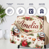 Christmas Bells Candles Snow Globe Gingerbread Seamless Pattern  Personalised Custom Name Super Soft Fleece Blanket Bed Sofa Throw
