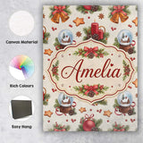 Personalised Name Christmas Bells Candles Custom  Unique Gift Idea Elegant Feature Canvas Wall Art Print Decor Picture Ready to Hang