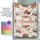 Christmas Bells Candles Snow Globe Gingerbread Seamless Pattern  Personalised Custom Name Super Soft Fleece Blanket Bed Sofa Throw