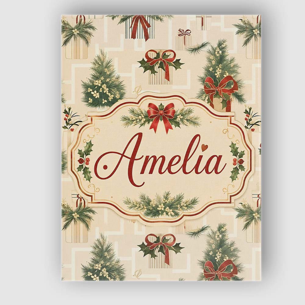 Personalised Name Elegant Christmas Custom  Unique Gift Idea Contemporary Display Canvas Wall Art Print Decor Picture Ready to Hang